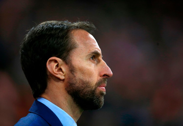 England coach Gareth Southgate looking serious during friendly with Italy