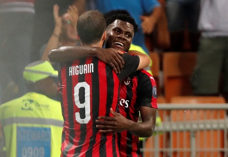 Central midfielder Franck Kessie spots the ball in the back of the net from close range earning the Rossoneri one goal in the first half of their Serie A match against AS Roma