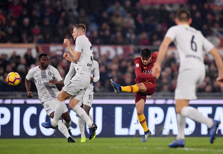 Cengiz Under hits an equaliser for AS Roma during their Serie A battle with Inter Milan at Stadio Olimpico