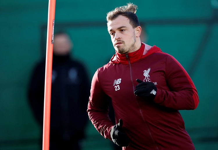 Liverpool's Xherdan Shaqiri trains ahead of their Premier League clash vs Man United