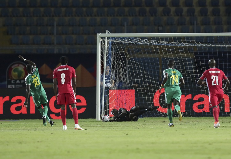 Kenya goalkeeper Matasi Patrick stop Sadio Mane from scoring during the Africa Cup of Nations