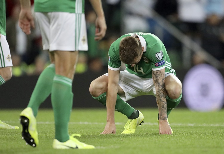 Northern Ireland's Stuart Dallas misses best chance during second half of Euro 2020 clash against Germany at Windsor Park