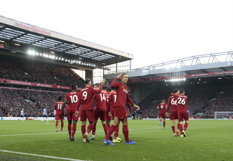 Premier League: Virgil van Dijk acknowledges the fans after scoring a goal for Liverpool at Anfield