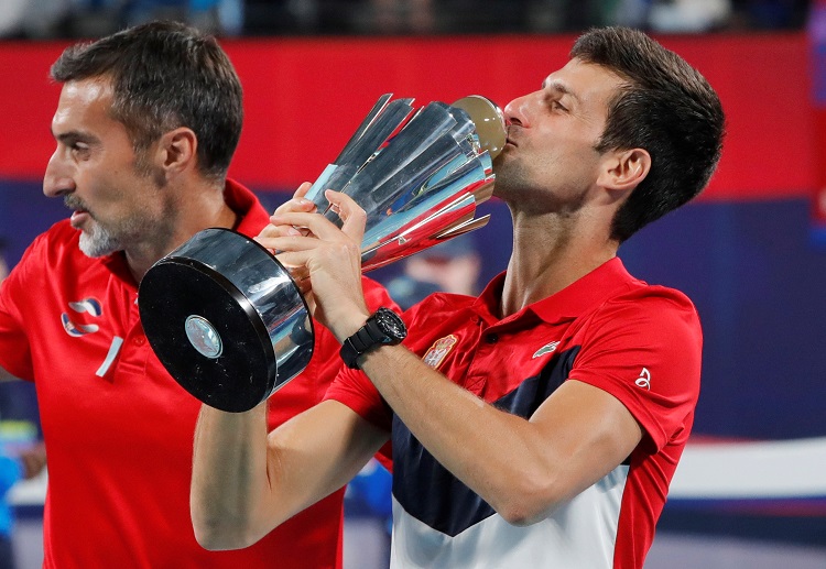 Novak Djokovic celebrates as Serbia won the ATP Cup