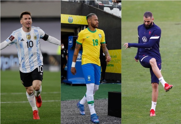 Argentina's Lionel Messi, Brazil's Neymar and France's Karim Benzema will aim to win with their teams in international football