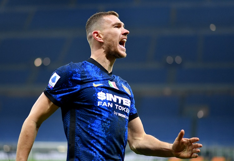 Inter Milan's Edin Dzeko is hoping to score again in a derby match against AC Milan in Serie A